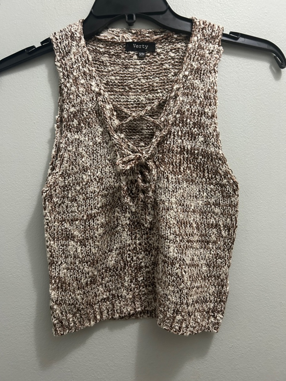 Verty Brown & Cream Marled Knit Lace-Up Tank
